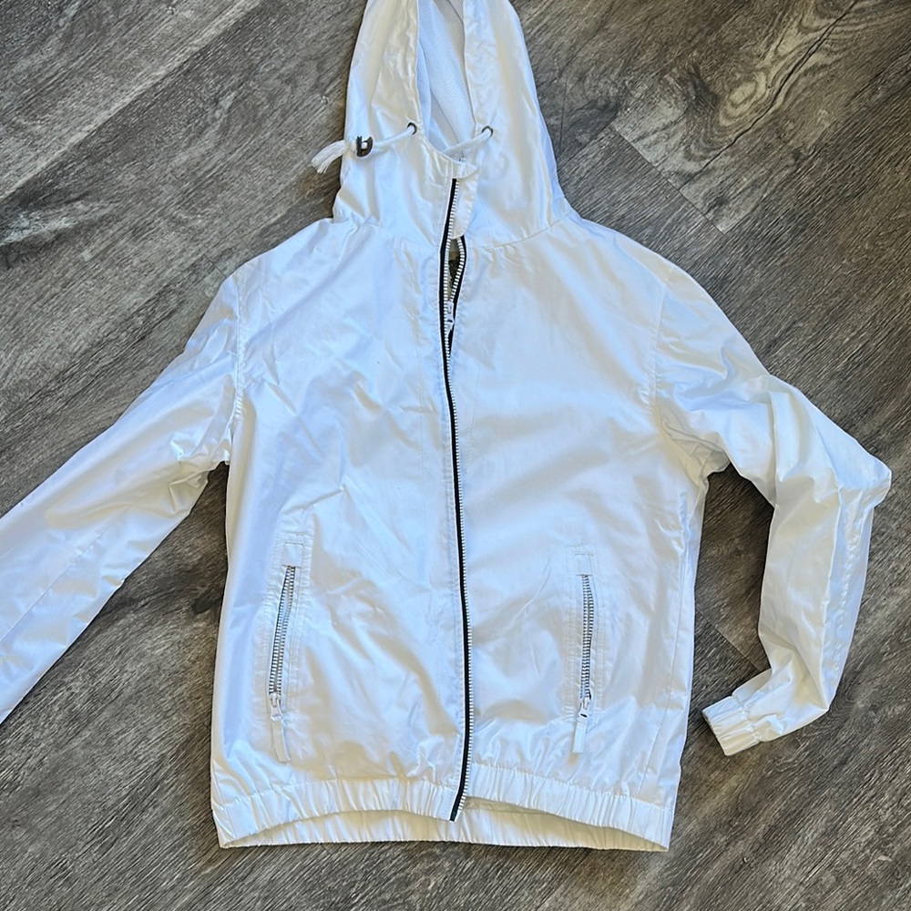 White Hooded Windbreaker Jacket